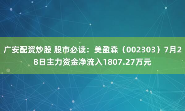 广安配资炒股 股市必读：美盈森（002303）7月28日主力资金净流入1807.27万元