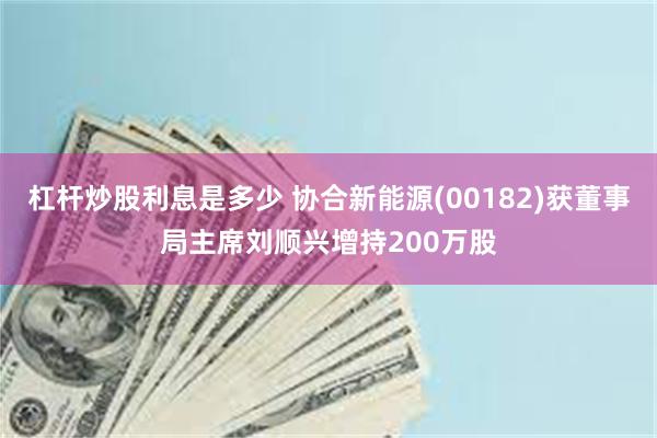 杠杆炒股利息是多少 协合新能源(00182)获董事局主席刘顺兴增持200万股
